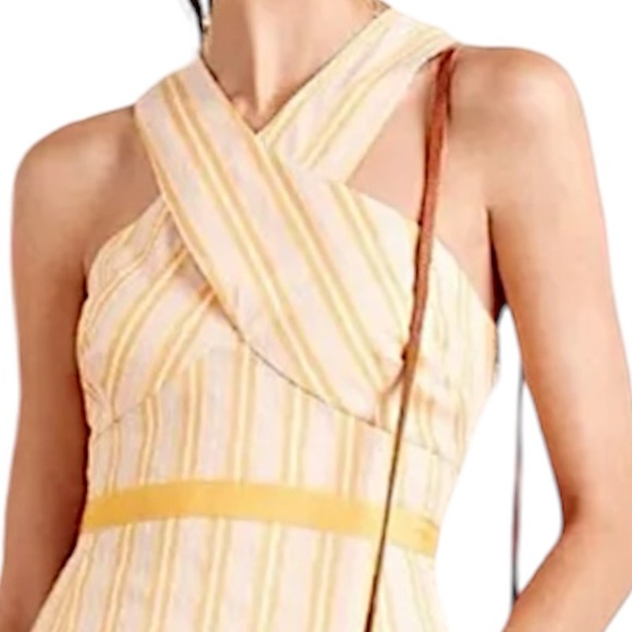 $178 Anthropologie Vintage Cross Front Sun Dress 8 Medium Yellow HD in Paris NWT - Picture 5 of 14